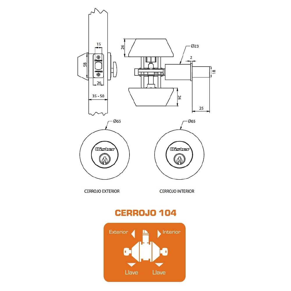 Cerrojo Tubular Oister 104 Llave-llave image number 3.0