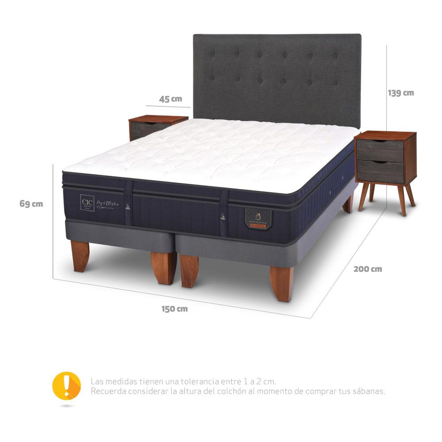 Cama Europea Cic Super Premium / 2 Plazas / Base Dividida + Set De Maderas image number 4.0