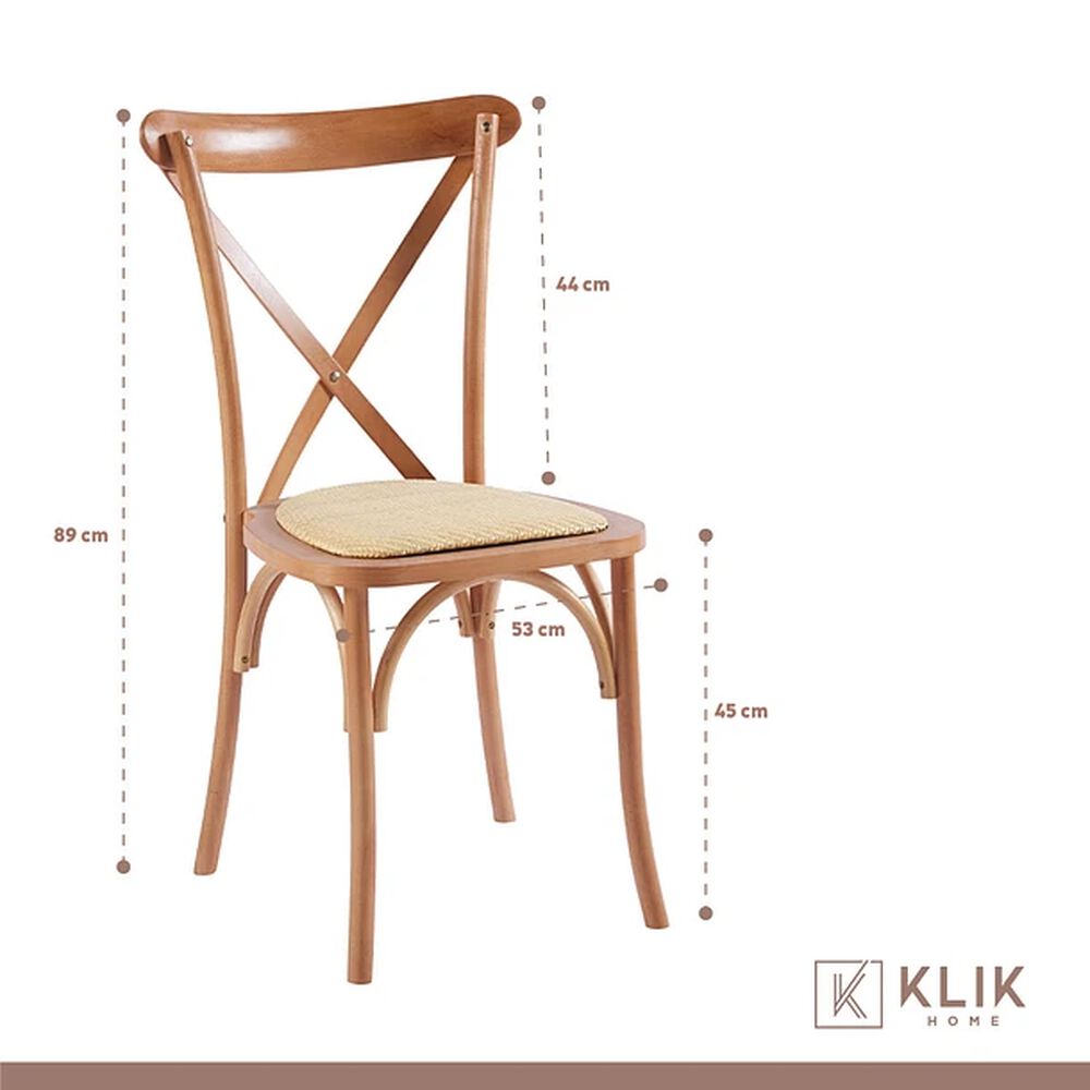 Comedor Mesa Color Madera Y Metal Cross 140x90 + 6 Sillas Crossback Madera Rattan Natural image number 5.0