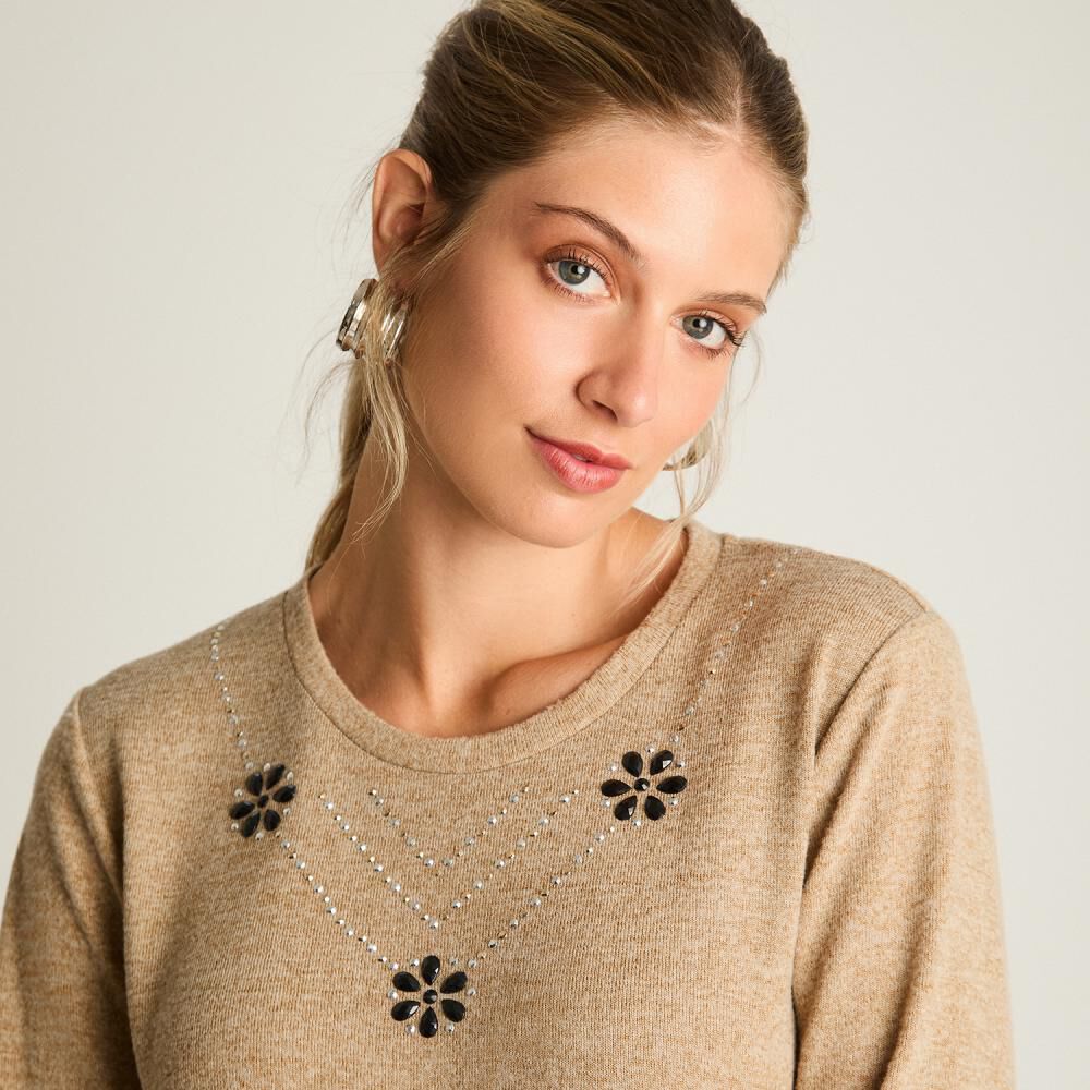 Sweater Manga Larga Con Strass Cuello Redondo Mujer Lorenzo Di Pontti image number 3.0