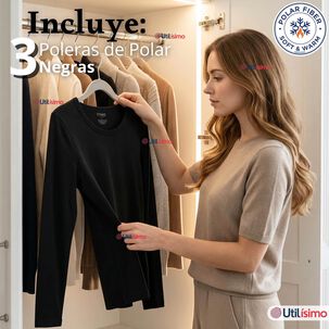 Pack 3 Camisetas Poleras Polar Primera Capa Negro Manga Larga Mujer