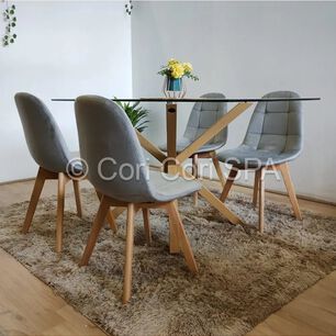 Juego De Comedor Madrid 140x80cms + 4 Sillas Capitonne Velvet Gris