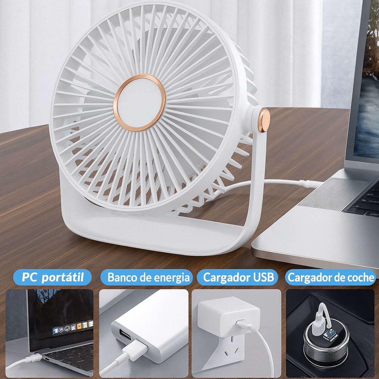 Ventilador De Escritorio Port&aacute;til Usb Con Luz Recargable 17 Cm image number 6.0