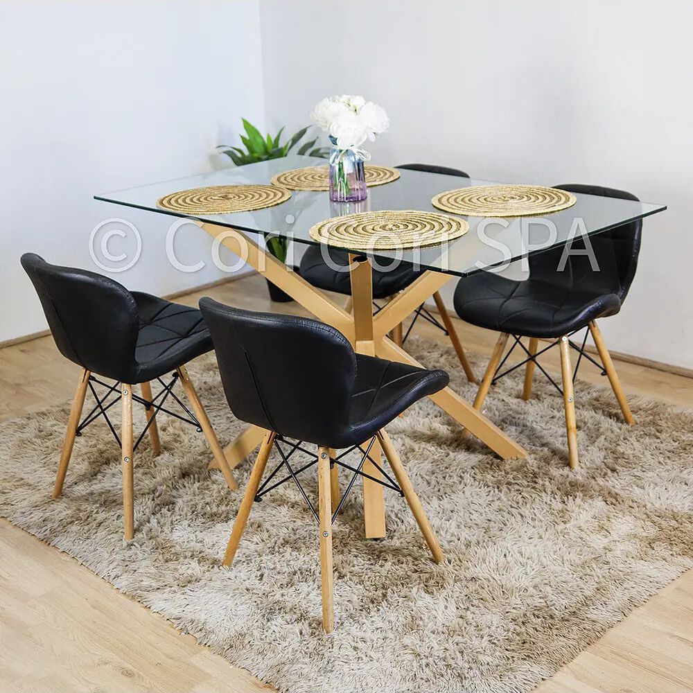 Juego De Comedor Madrid 140x80cms + 4 Sillas Eames Mariposa Ecocuero Negro image number 0.0