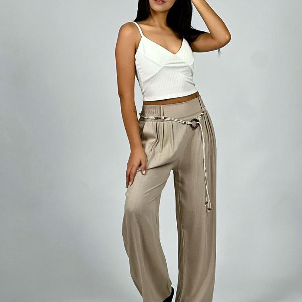 Pantal&oacute;n Lino Pretina Con Cintur&oacute;n Beige Enigm&aacute;tica Boutique image number 9.0