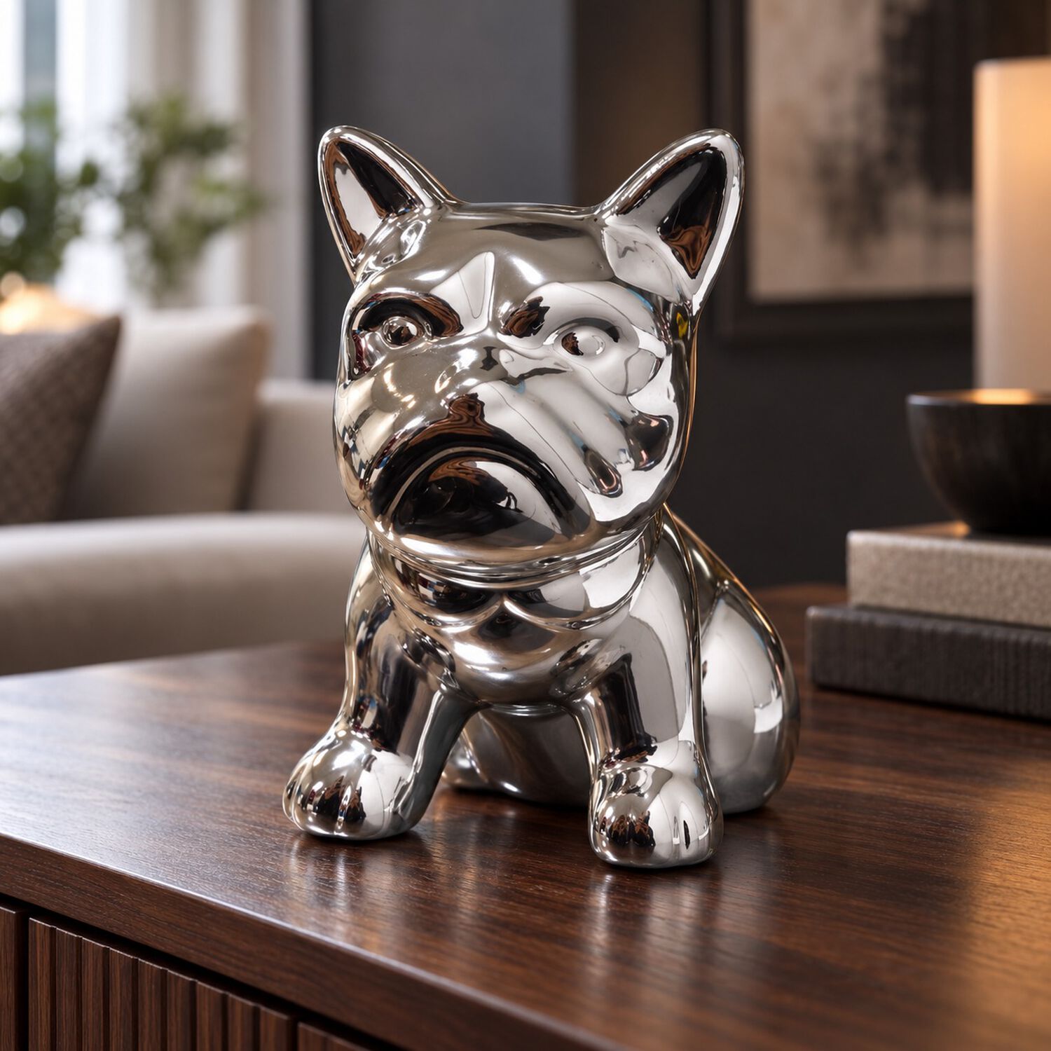 Perrito Decorativo Bulldog Franc&eacute;s Porcelana Figura Adorno De Repisa 12,5 Cm Plateado Brillante image number 2.0