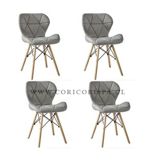Juego De Comedor Madrid 140x80cms + 4 Sillas Eames Mariposa Ecocuero Gris