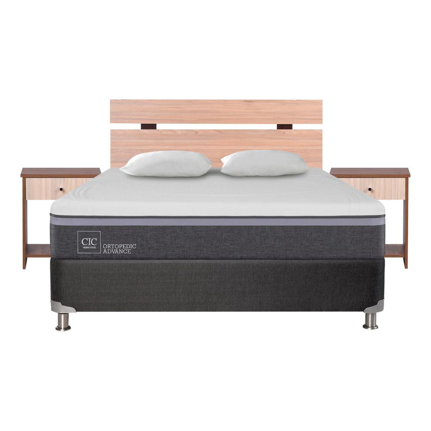 Box Spring Cic Ortopedic B5. / 2 Plazas / Base Normal + Set De Maderas + Almohada image number 0.0