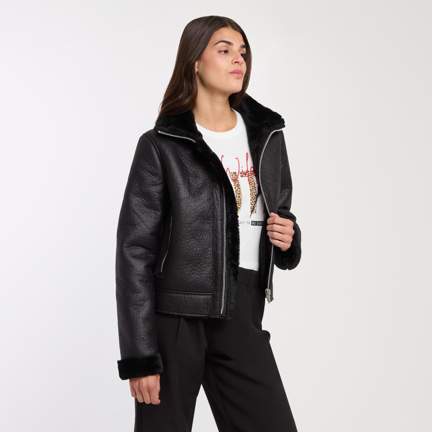 Chaqueta Hebilla Ecocuero Cuello Alto Mujer Rolly Go image number 2.0
