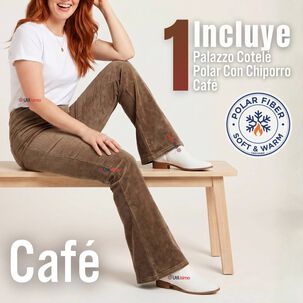 Pantal&oacute;n Cotel&eacute; Palazzo Polar Con Chiporro Elasticado T&eacute;rmico Caf&eacute;