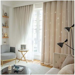 Cortinas Blackout Con Agujero Estrella Y Visillo Integrado - Beige