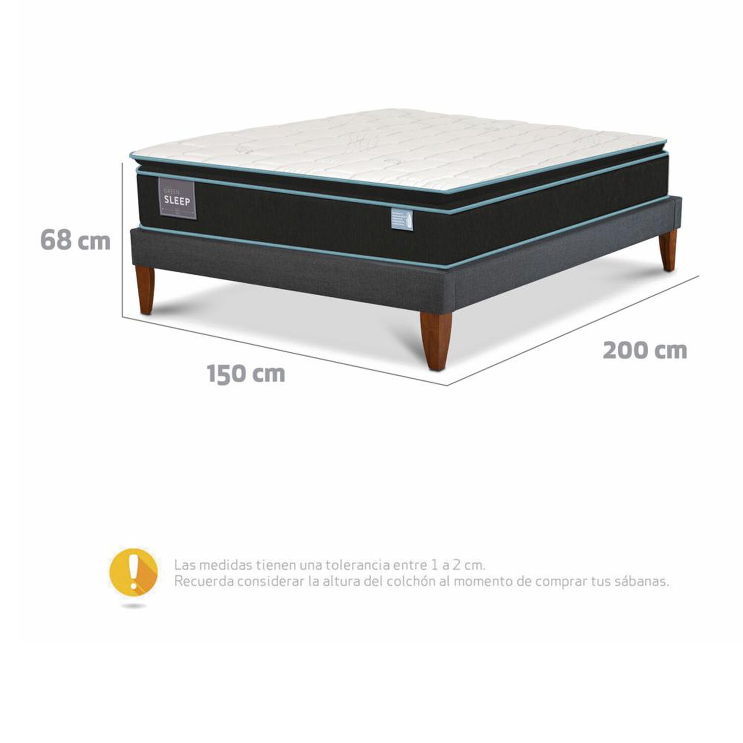 Cama Europea Cic Ce Box Gren Sleep / 2 Plazas / Base Normal image number 4.0
