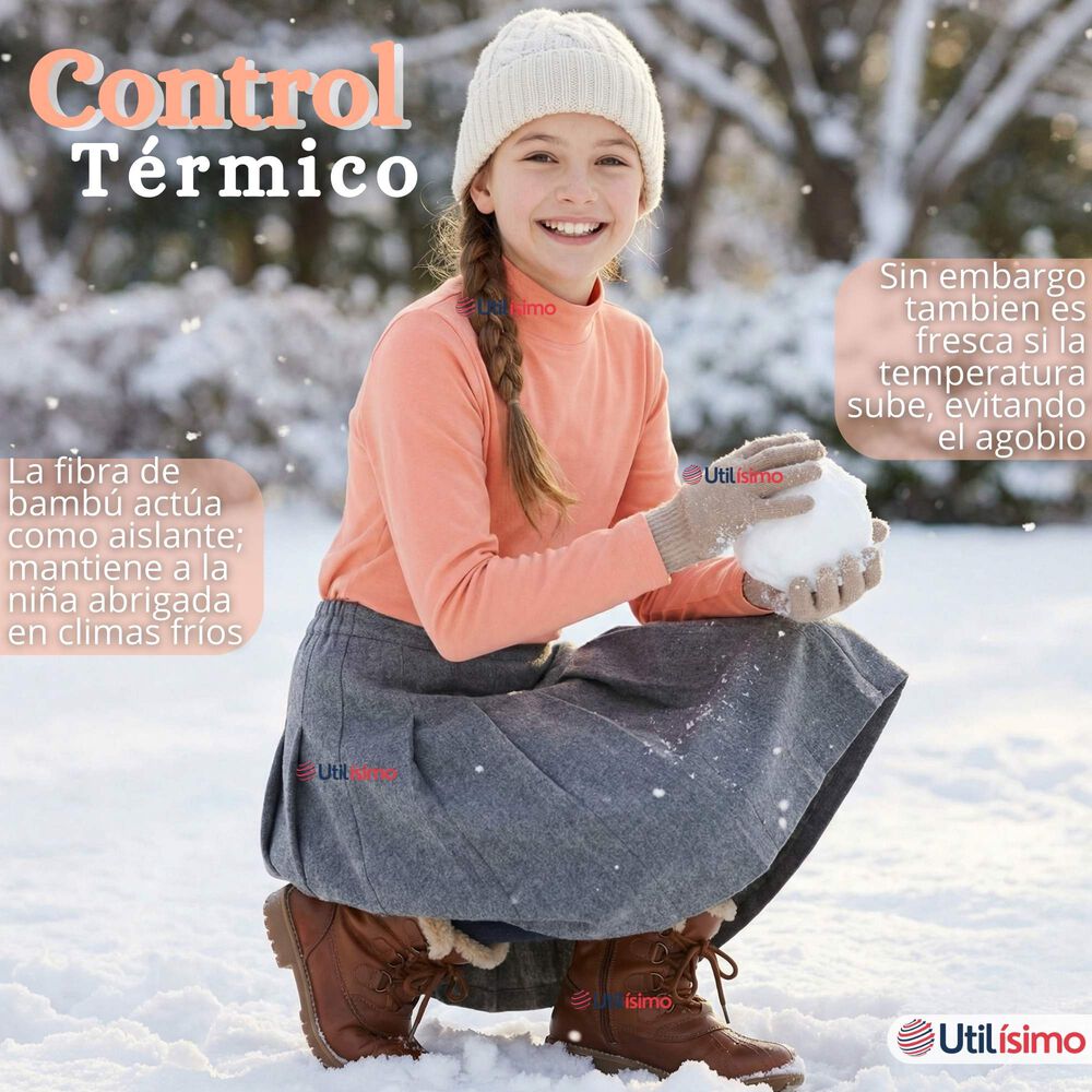 Polera Camiseta Bamb&uacute; Salm&oacute;n Cuello Beatle Primera Capa Manga Larga Ni&ntilde;a image number 4.0