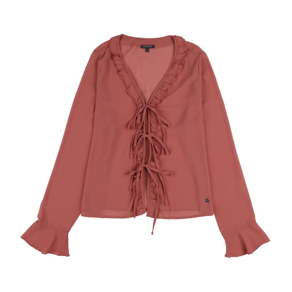 Blusa Lisa Con Aplicación Y Vuelo En Escote Y Mangas Mujer Kimera image number 0.0