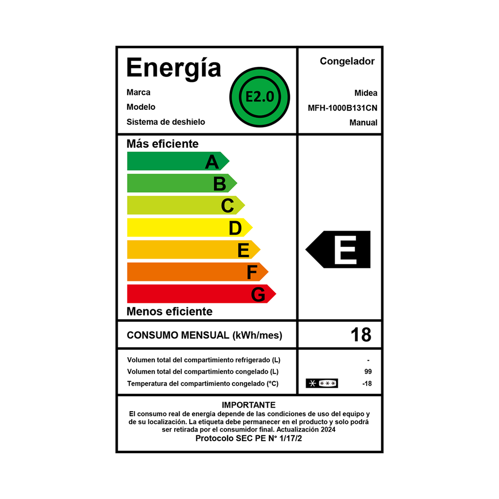 Freezer Horizontal Midea MFH-1000B131CN / Frío Directo / 99 Litros / E image number 7.0