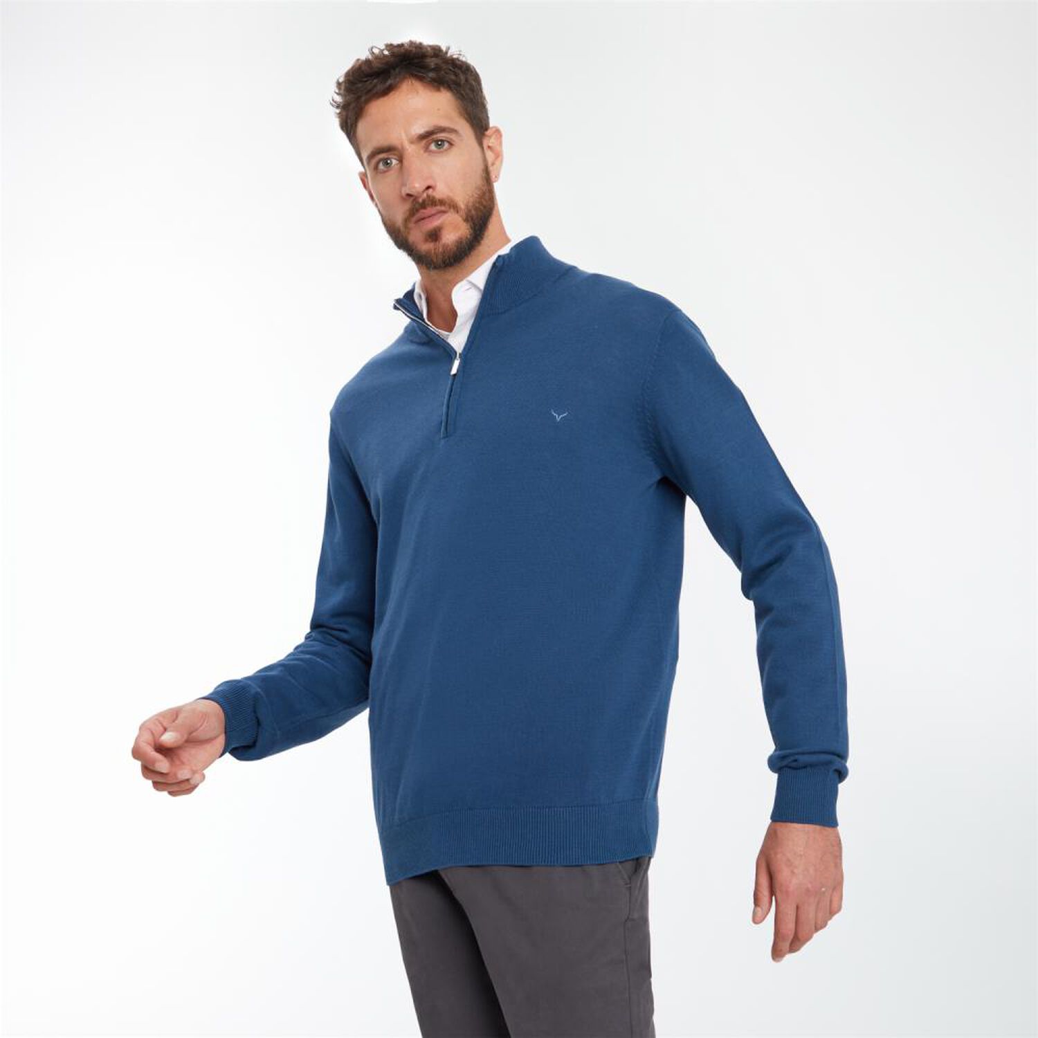 Sweater Slim Fit Manga Larga Cuello Alto Medio Cierre Hombre Az Black image number 2.0