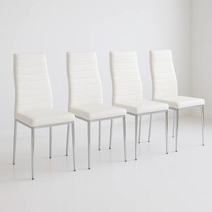 Pack De 4 Sillas Acolchadas Dining Liana Con Patas Cromadas - Blancas