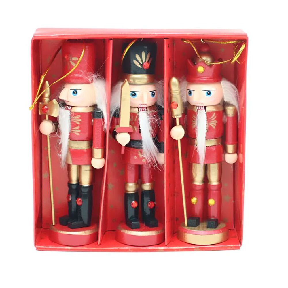 Set 3 Cascanueces Soldados De Madera Adorno De Navidad image number 0.0