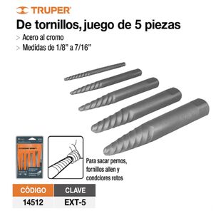 Juego Extractor De Tornillos 1/8 A 3/4 5 Pzs Truper Ext-5