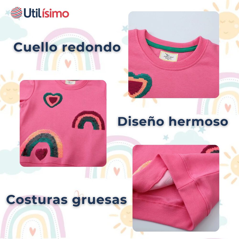 Poler&oacute;n Ni&ntilde;a Manga Larga 100% Algod&oacute;n Fucsia Arcoiris image number 3.0