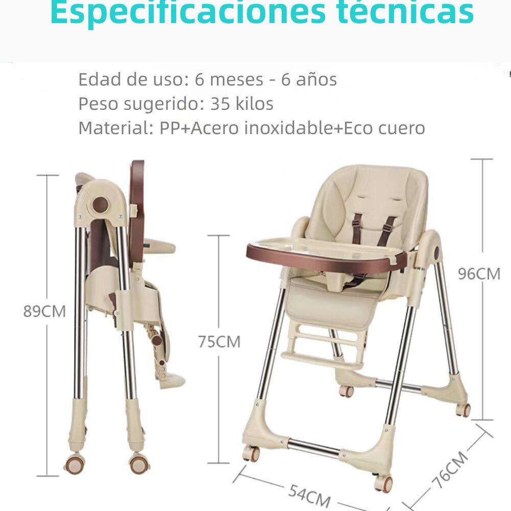 Silla De Comer Multiposiciones Plegable Dorada Lubabycas image number 3.0