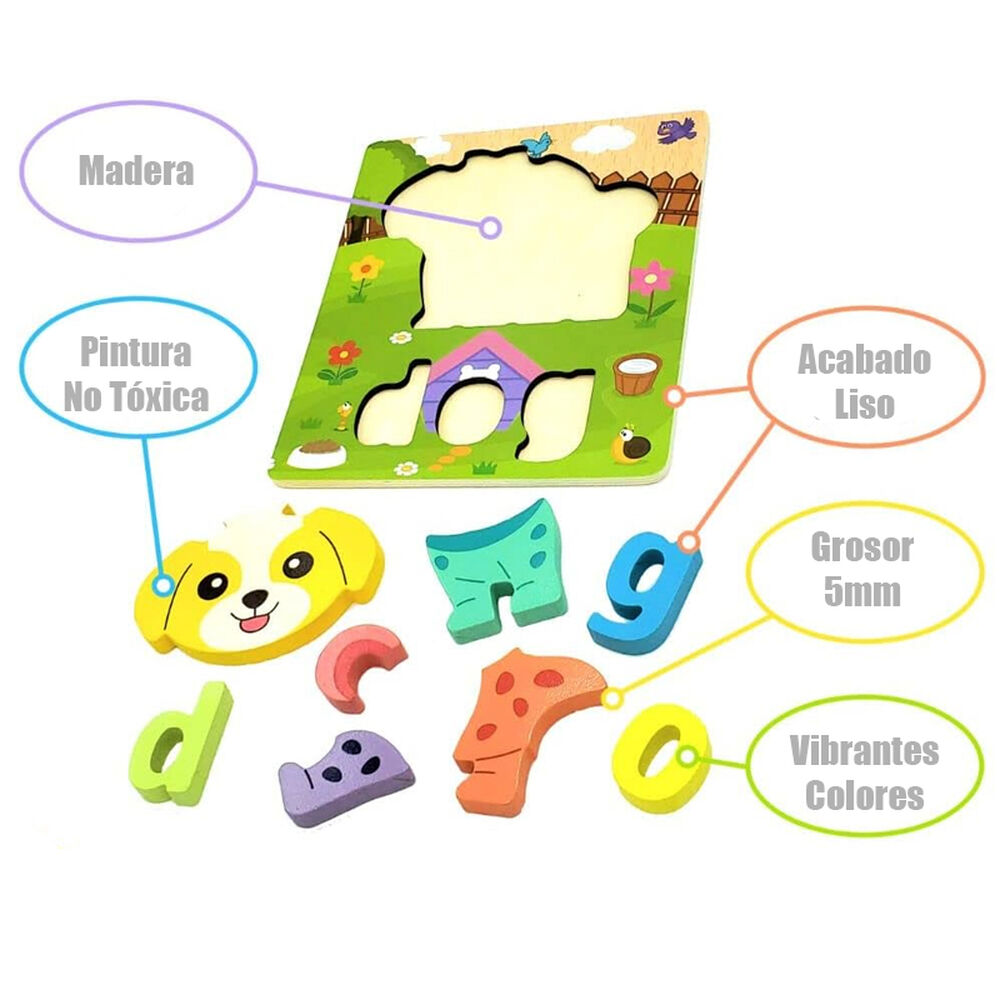 Puzzle Encaje Madera Letra Dibujo Rompecabeza Didactico Ni&ntilde;o image number 2.0