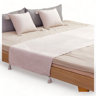 Pie De Cama En Lino 210cm X 70cm + 2 Fundas 45cm X 45xm Para Cama 2 Plaza O King Color Crema