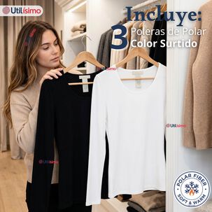 Pack 3 Camisetas Poleras Polar Primera Capa Manga Larga Colores Surtidos Mujer
