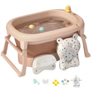 Bañera Con Cojin Termómetro Más Accesorios Rosada Lubabycas