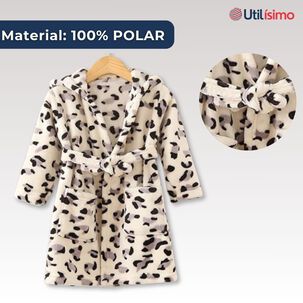 Bata De Ba&ntilde;o Capucha Bolsillos Ni&ntilde;o Ni&ntilde;a Polar Animal Print