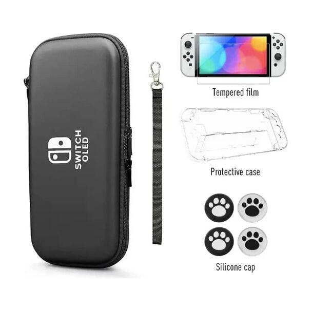 Estuche + Mica Vidrio + Funda + Grips - Nintendo Switch Oled Blanco