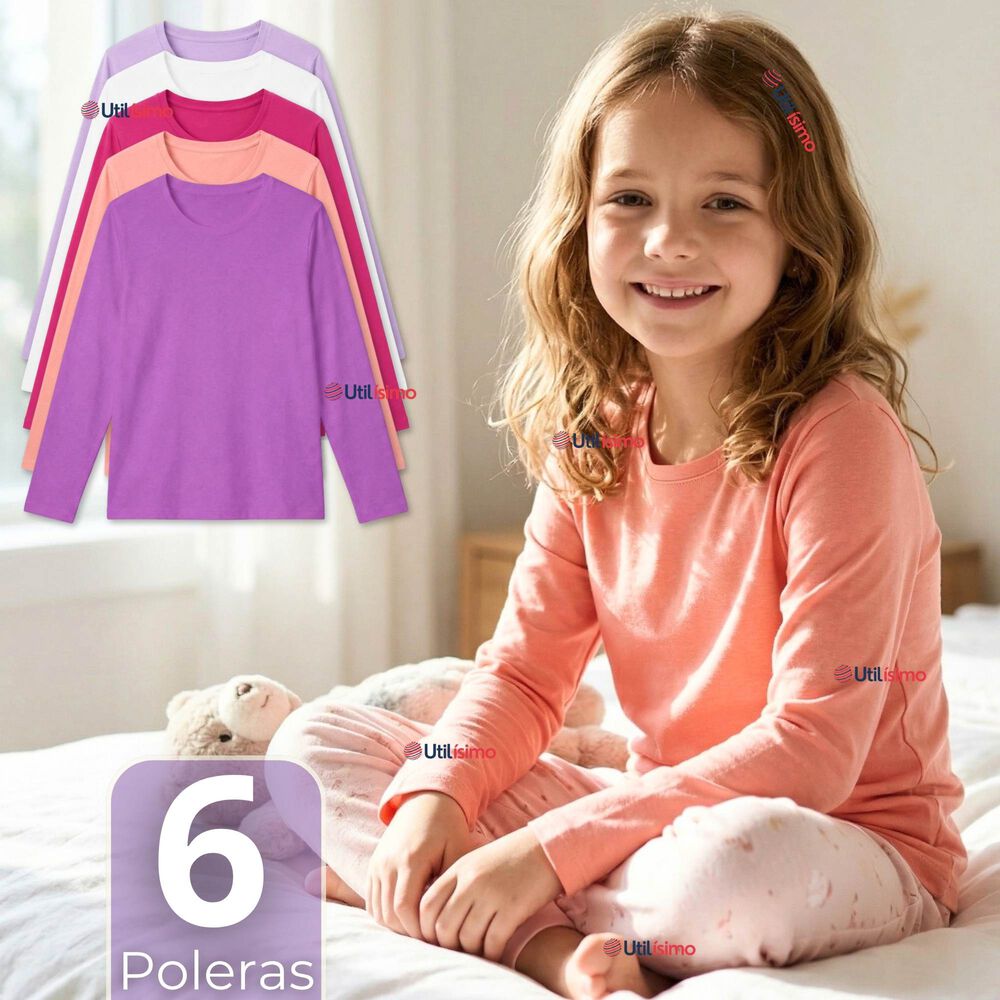 Pack 6 Poleras Camisetas Polar Primera Capa Cuello Redondo Manga Larga Colores Surtido Ni&ntilde;a image number 0.0