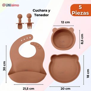 Set De Alimentaci&oacute;n Beb&eacute; Silicona 5 Piezas De Osito Libre Bpa Color Naranja