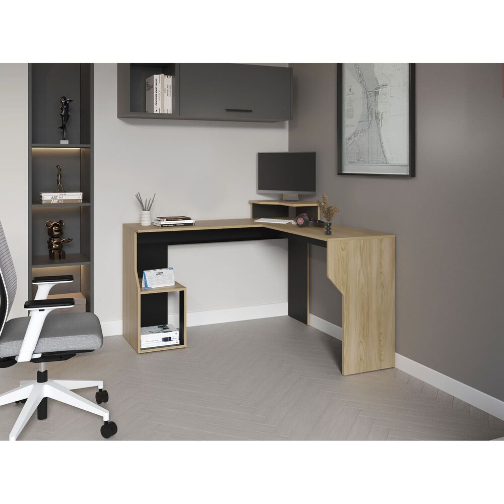 Escritorio En L 90,6x130x130 Cm Cafe Claro Y Negro image number 3.0