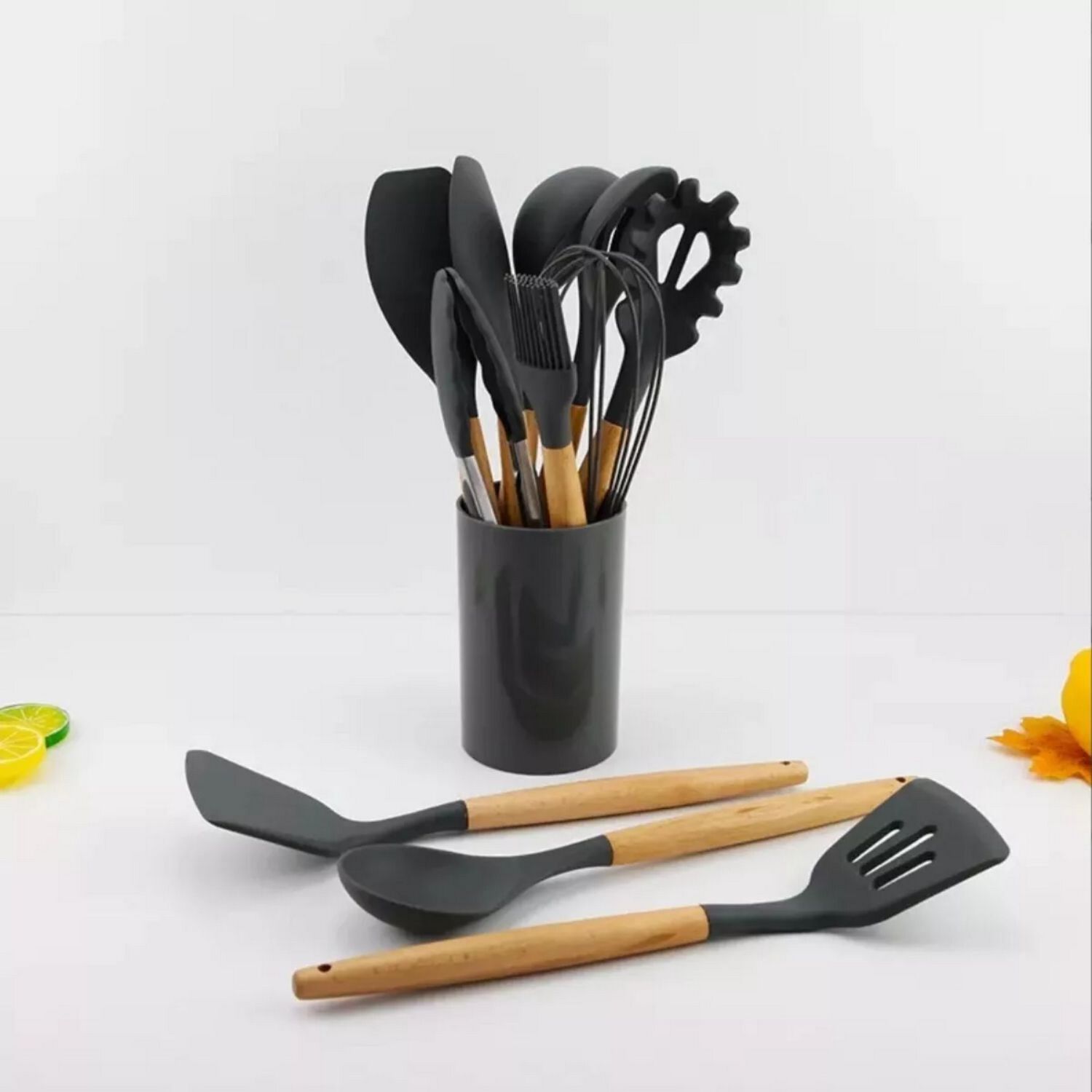 Set 11 Utensilios Cocina Antiadherentes Silicona Negro image number 2.0