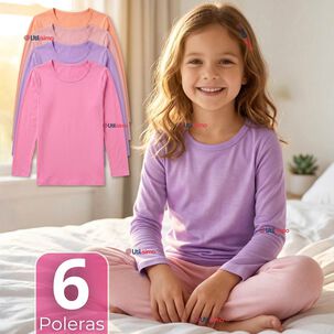 Pack 6 Camisetas Poleras Bamb&uacute; Cuello Redondo Primera Capa Manga Larga Colores Surtido Ni&ntilde;a