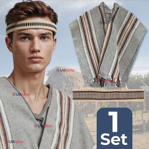 Set Poncho Mapuche +trarilonco Fiestas Patrias Manta Cintillo