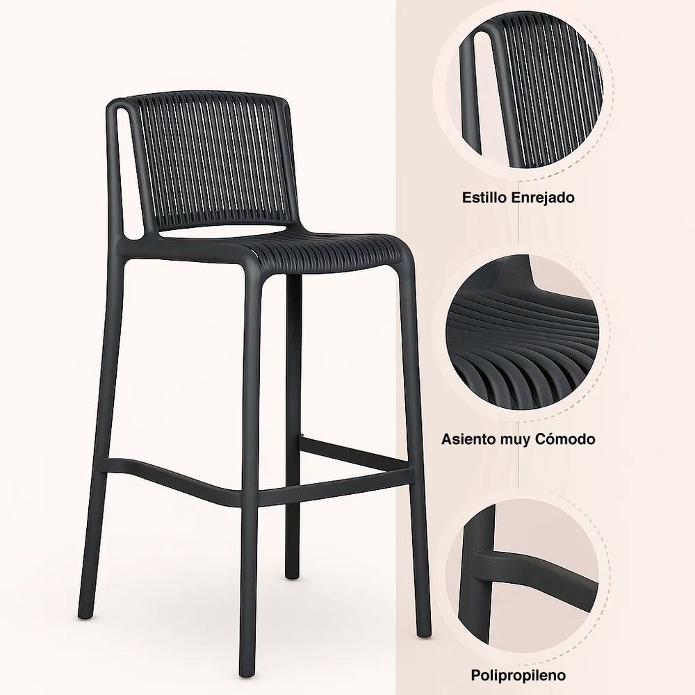 Pack De 4 Taburetes Altos Capri Polipropileno - Negro image number 4.0