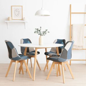 Pack De 4 Sillas Eames Patchwork Acolchada Tela Wood - Celeste