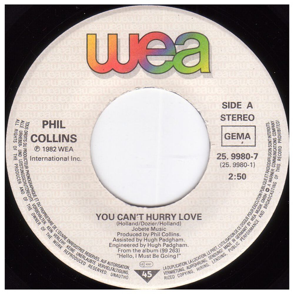 Phil Collins - You Can't Hurry Love/i Cannot Believe It's True| 7'' Single Vinilo Usado image number 2.0