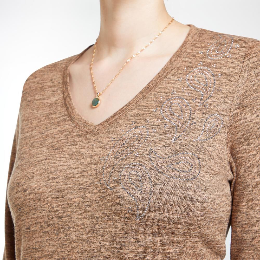 Sweater Liso Con Diseño Bordado Cuello V Mujer Lesage image number 4.0