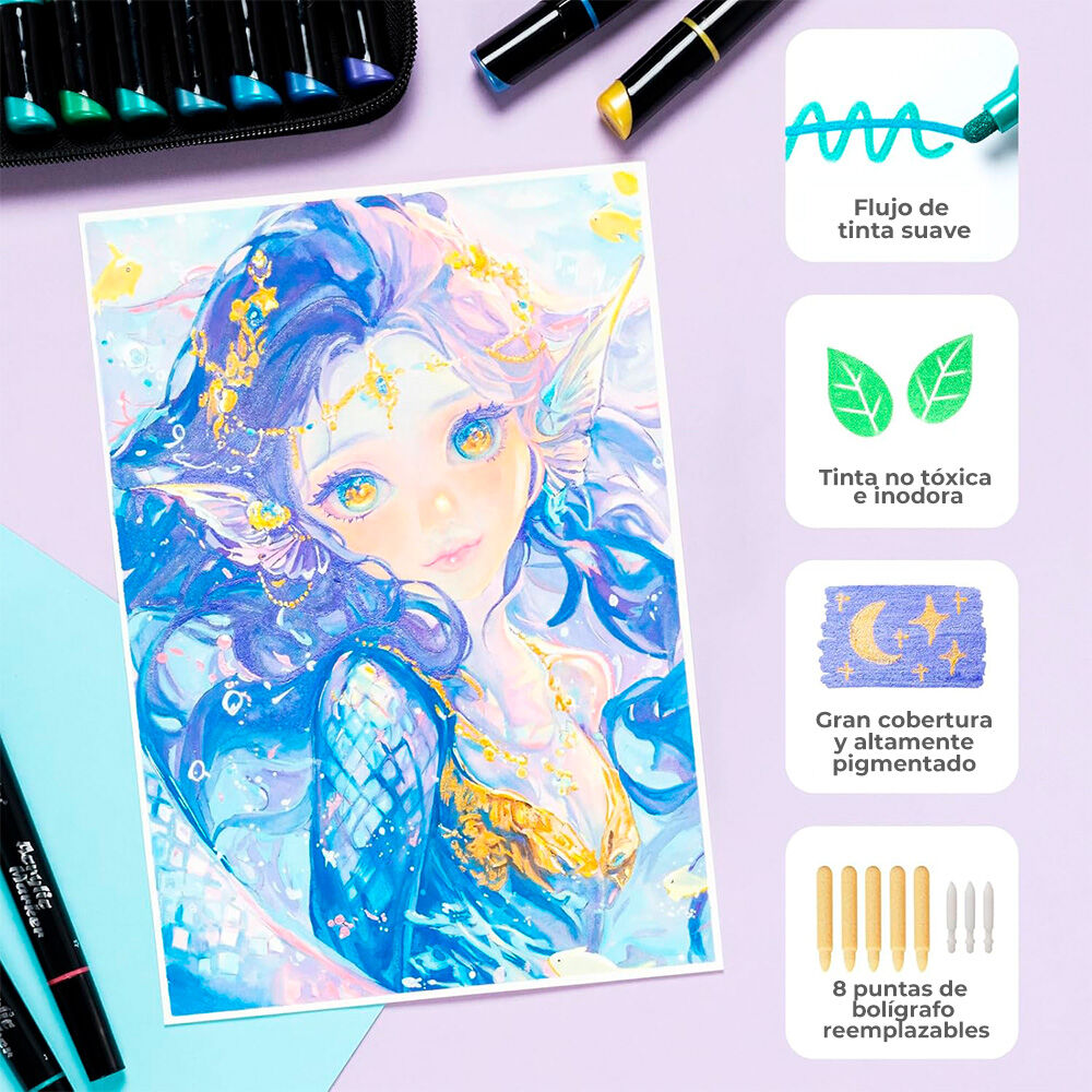 Ohuhu 60 Marcadores Acrílicos Punta Fina Y Redonda image number 3.0