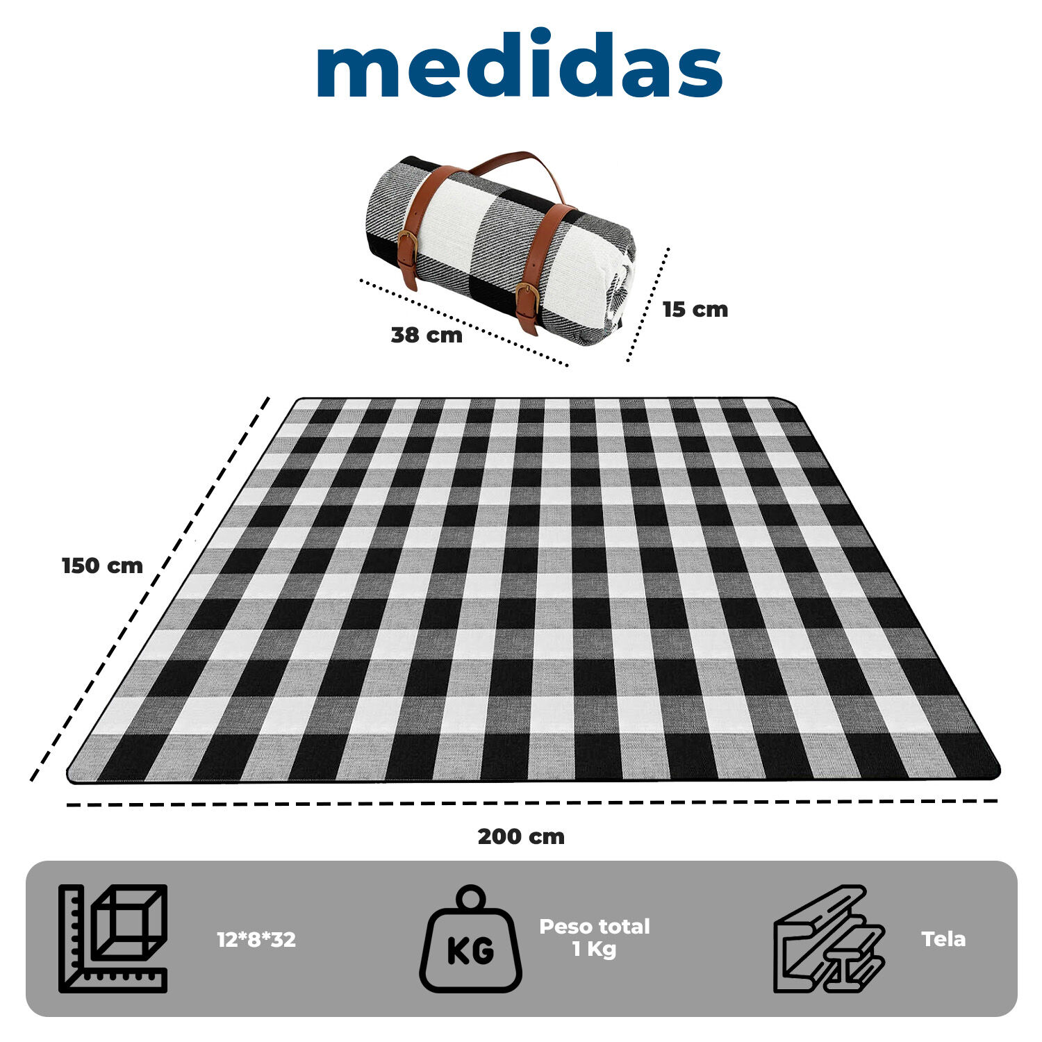 Manta Picnic Impermeable 200x150 Cm Plegable Con Asa image number 2.0