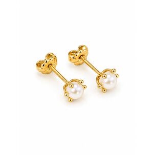 Aros Perla Cultivada Pistilo 4mm N2 Oro 18k 1.30gr Mujer Dorado