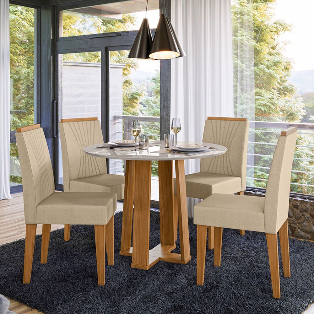 Juego De Comedor Montreal 100x100 Cm Vidrio 4 Sillas Beige image number 3.0