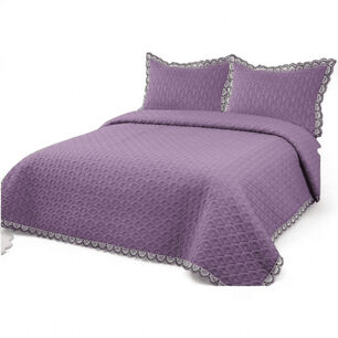  Cubrecama Bordado De Algod&oacute;n Para 2 Plazas 230cm X 250cm Colcha Color Lila Cb3