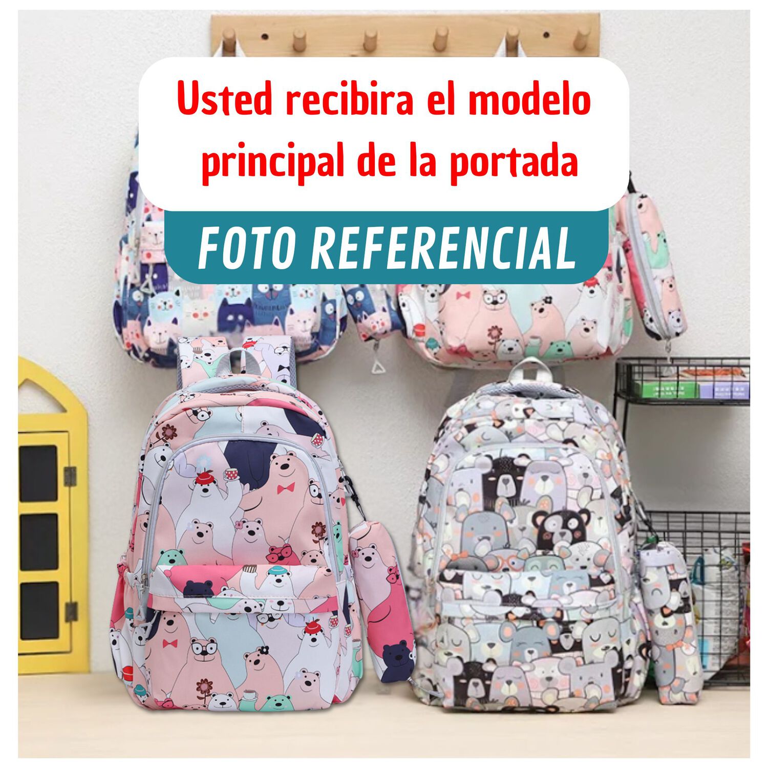 Mochila Escolar 44cm Dise&ntilde;o Estampado Coral Pink Bears image number 2.0