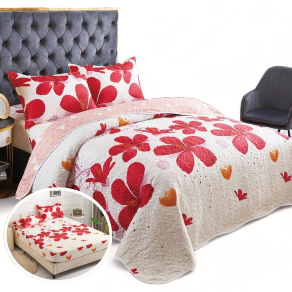 Juego Para Cama De 5 Piezas 2 Plazas Cubrecolchon Sabana Cubrecama 2 Fundas De Almohada Estampados C5p-1 image number 0.0