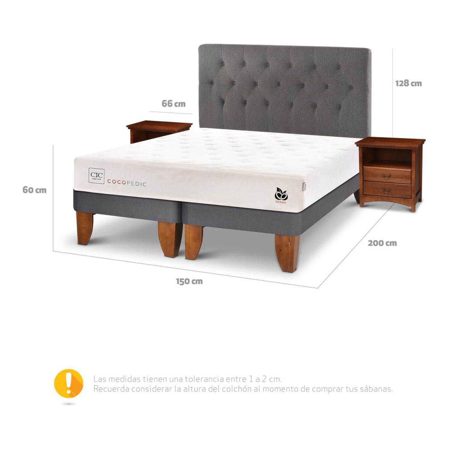 Cama Europea Cic Cocopedic / 2 Plazas / Base Dividida + Set De Maderas image number 4.0