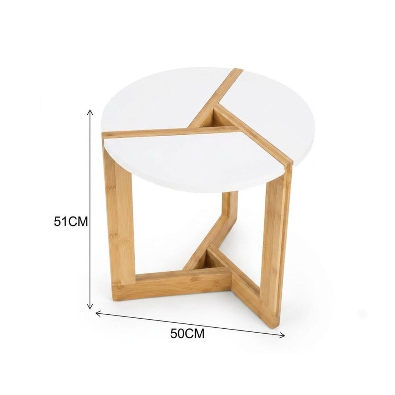 Mesa Auxiliar Redonda Bambu Madera Estilo Nordico Blanco 50cm image number 2.0